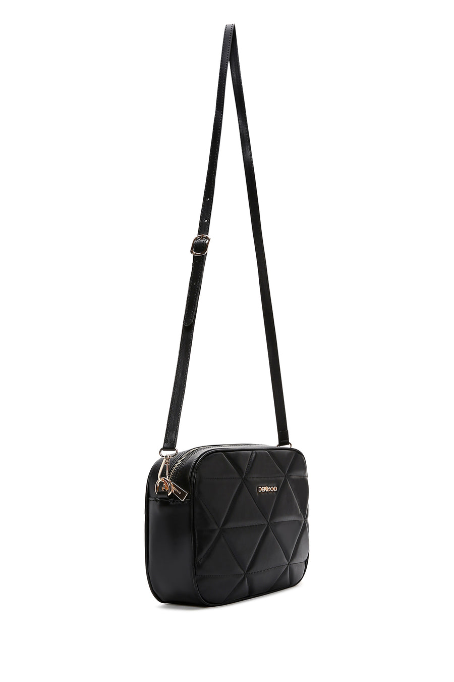 Woman Black Long Strap Quilted Crossbody Bag