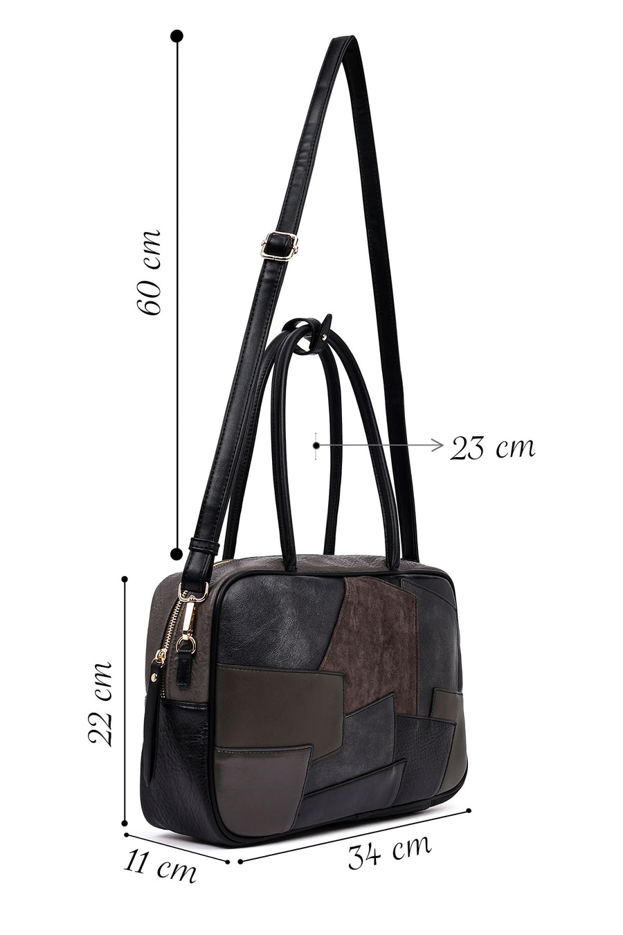 Women's Gray Long Strap Patterned Shoulder Bag