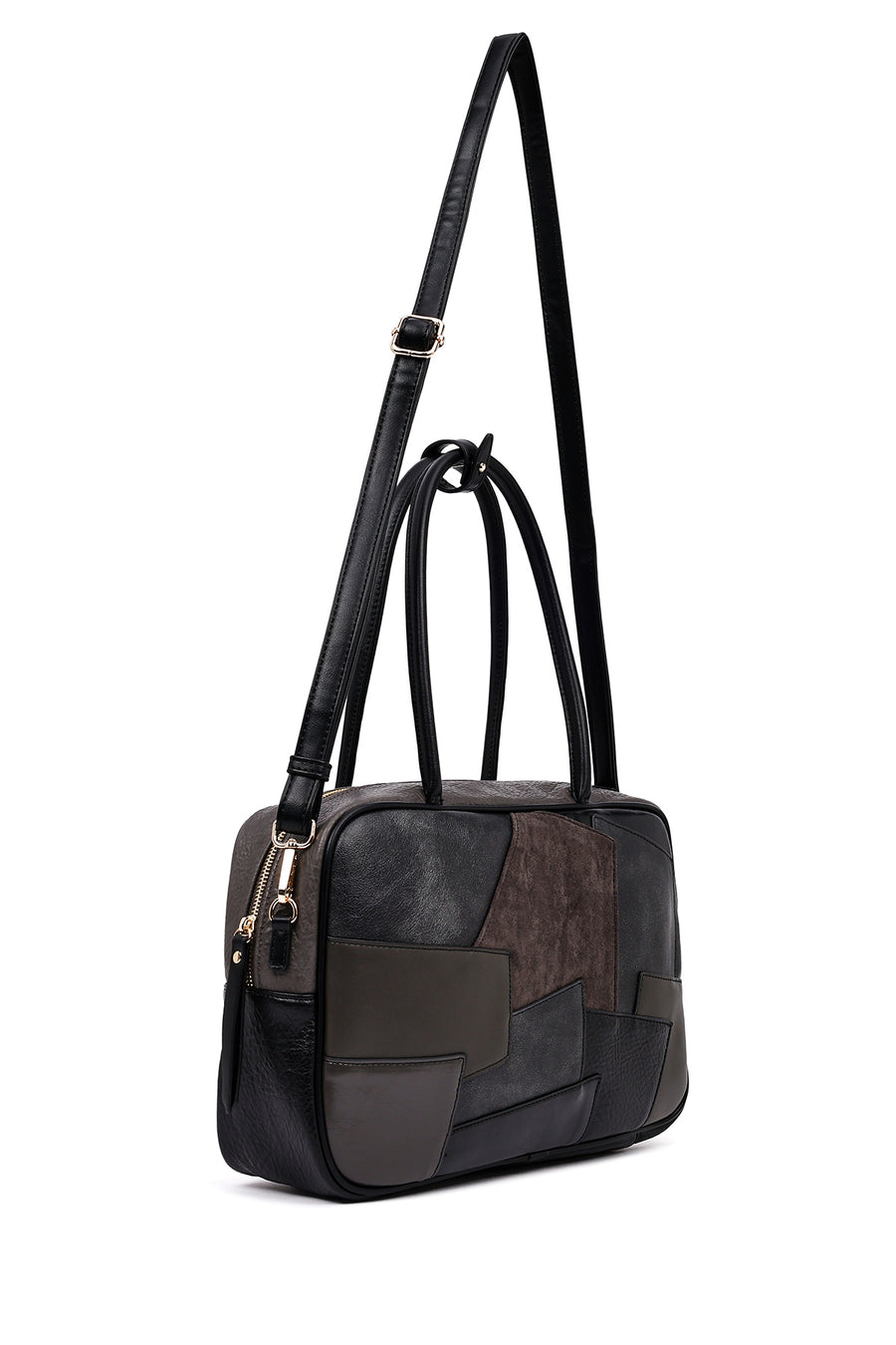 Women's Gray Long Strap Patterned Shoulder Bag