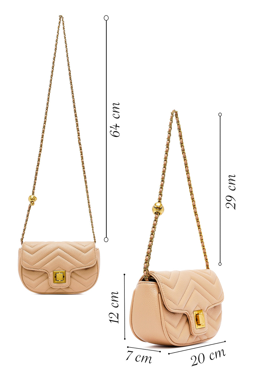 Woman Beige Long Strap Quilted Mini Crossbody Bag