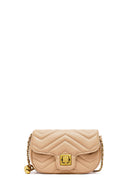 Woman Beige Long Strap Quilted Mini Crossbody Bag | Derimod
