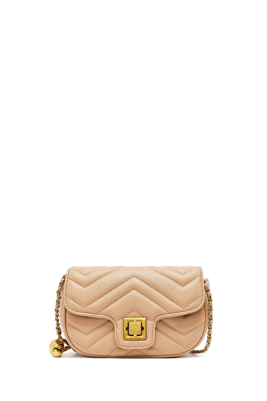 Woman Beige Long Strap Quilted Mini Crossbody Bag