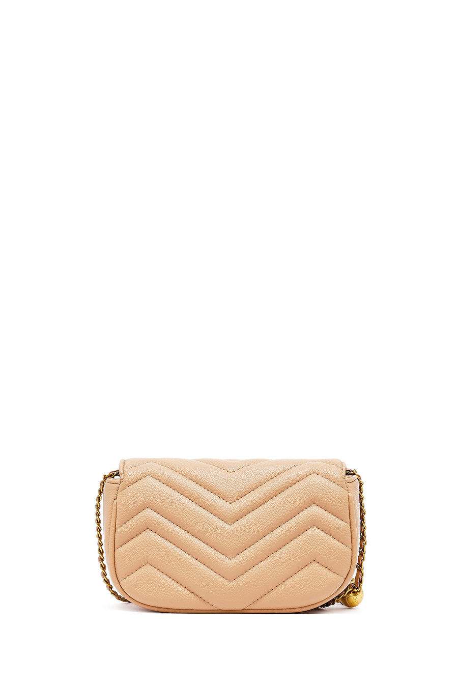 Woman Beige Long Strap Quilted Mini Crossbody Bag