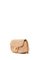 Woman Beige Long Strap Quilted Mini Crossbody Bag | Derimod