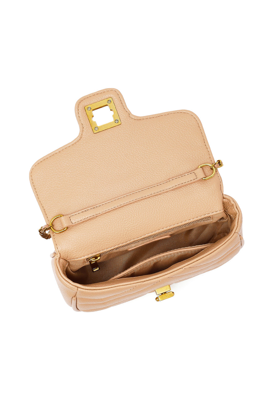 Woman Beige Long Strap Quilted Mini Crossbody Bag