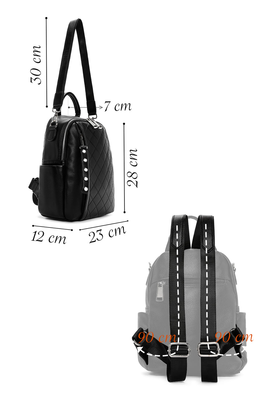 Women's Black Long Strap Printed Backpack