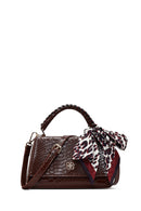 Women's Brown Long Strap Classic Shoulder Bag with Crocodile Pattern | Derimod