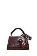 Women's Brown Long Strap Classic Shoulder Bag with Crocodile Pattern | Derimod