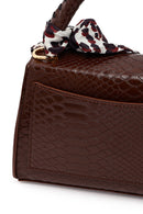 Women's Brown Long Strap Classic Shoulder Bag with Crocodile Pattern | Derimod