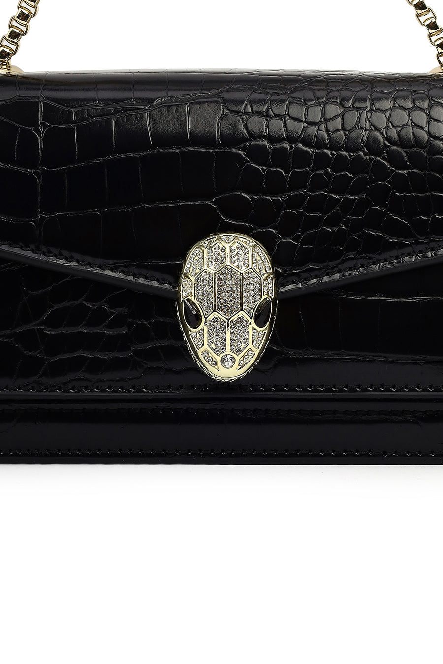 Women's Black Long Chain Strap Patent Leather Mini Classic Evening Shoulder Bag