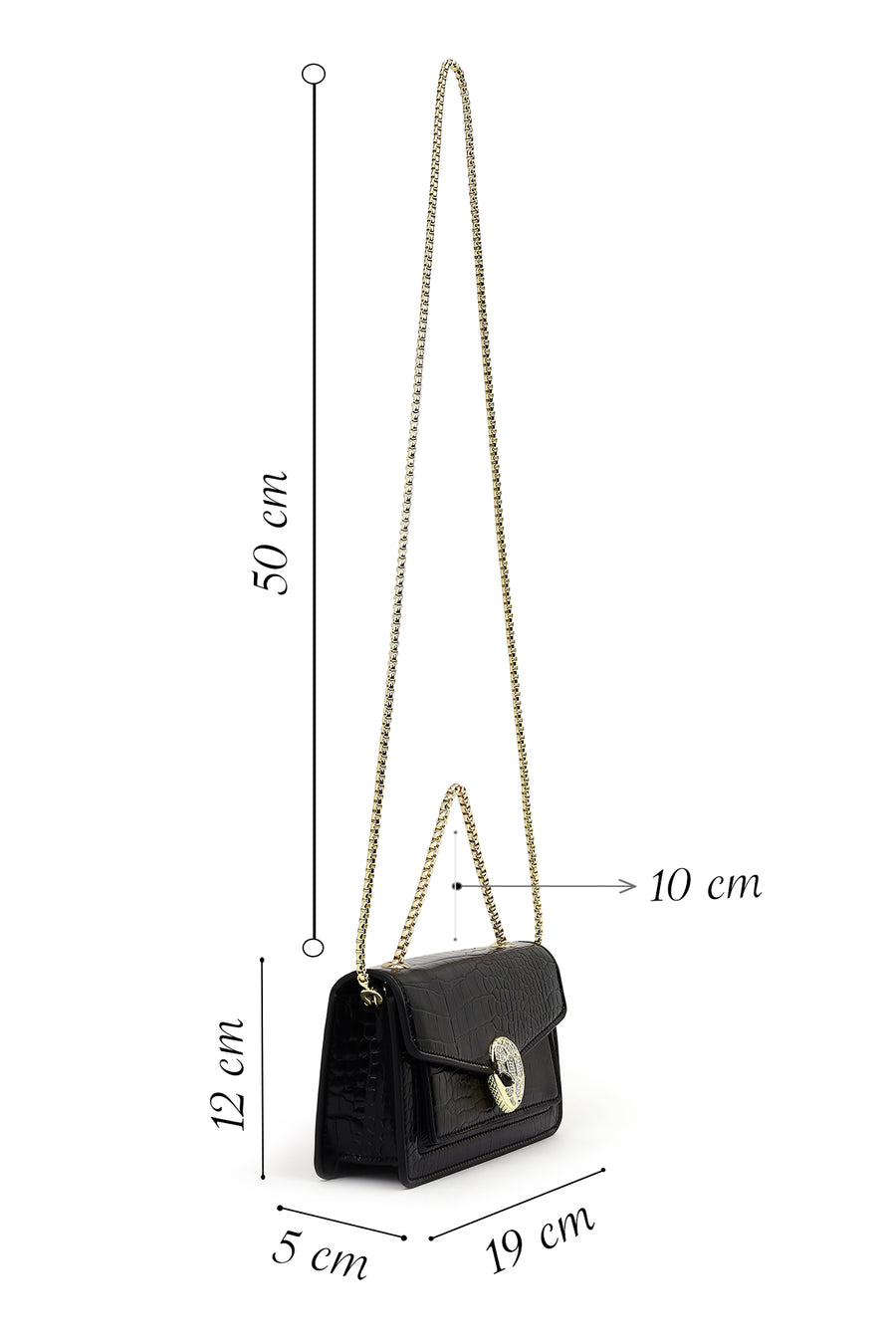 Women's Black Long Chain Strap Patent Leather Mini Classic Evening Shoulder Bag