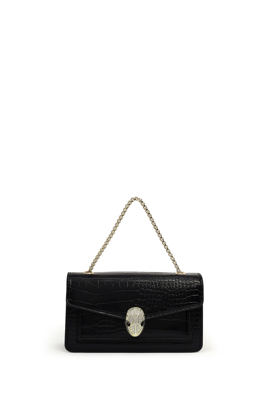 Women's Black Long Chain Strap Patent Leather Mini Classic Evening Shoulder Bag
