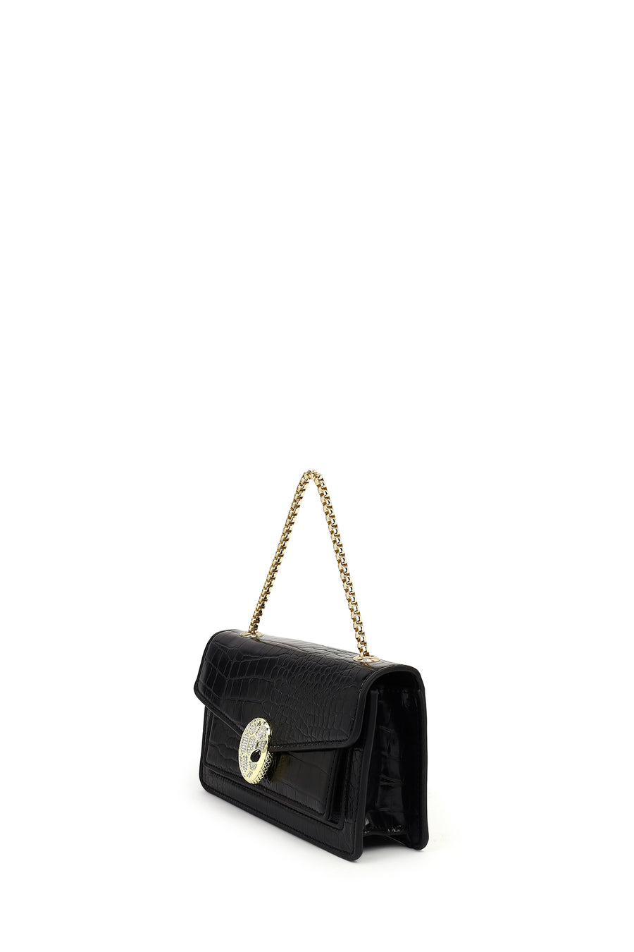 Women's Black Long Chain Strap Patent Leather Mini Classic Evening Shoulder Bag