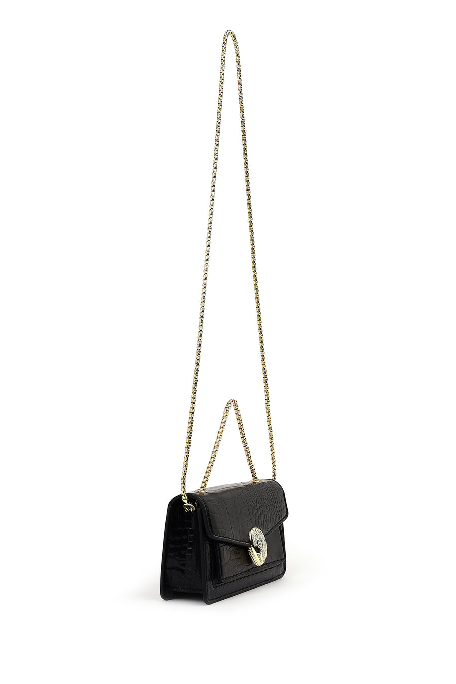 Women's Black Long Chain Strap Patent Leather Mini Classic Evening Shoulder Bag