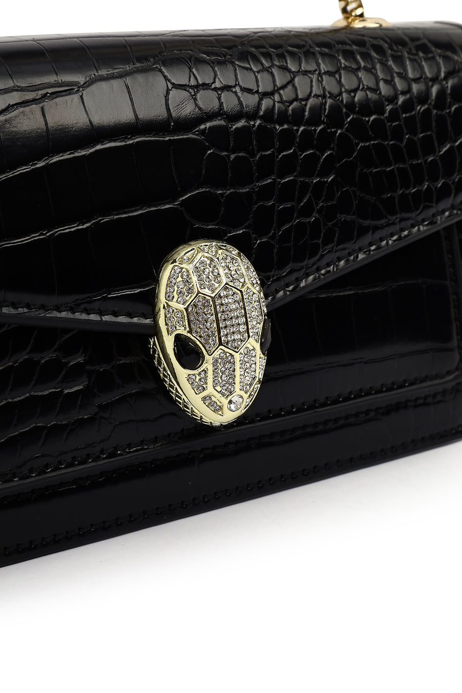 Women's Black Long Chain Strap Patent Leather Mini Classic Evening Shoulder Bag