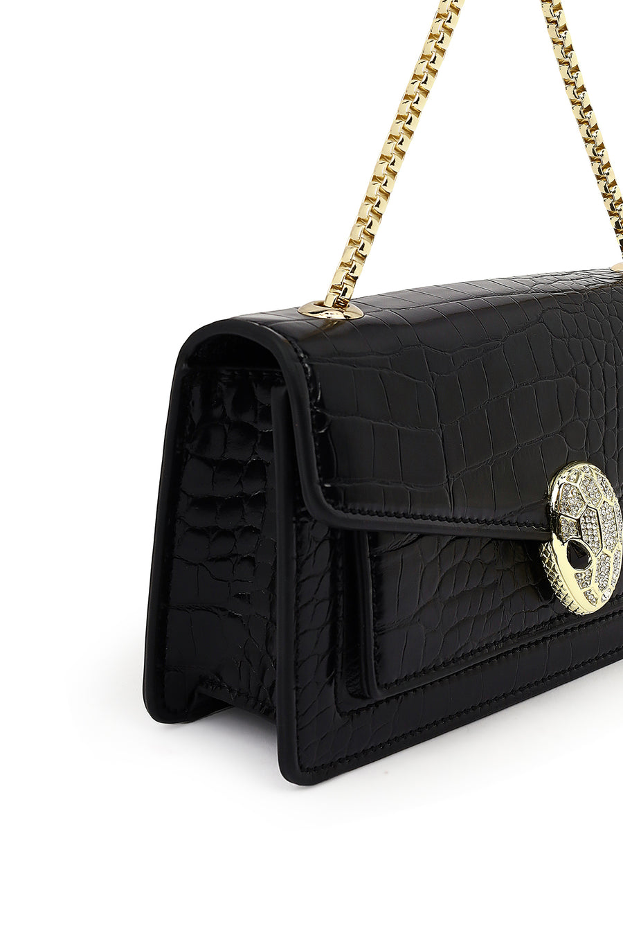 Women's Black Long Chain Strap Patent Leather Mini Classic Evening Shoulder Bag