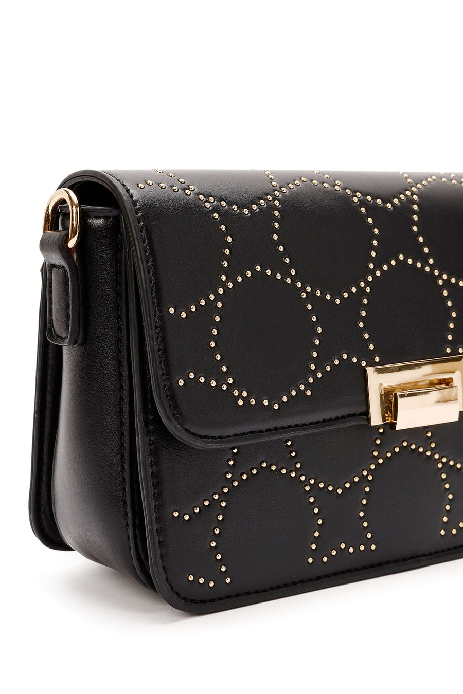 Women's Black Long Strapped Bejeweled Shoulder Bag