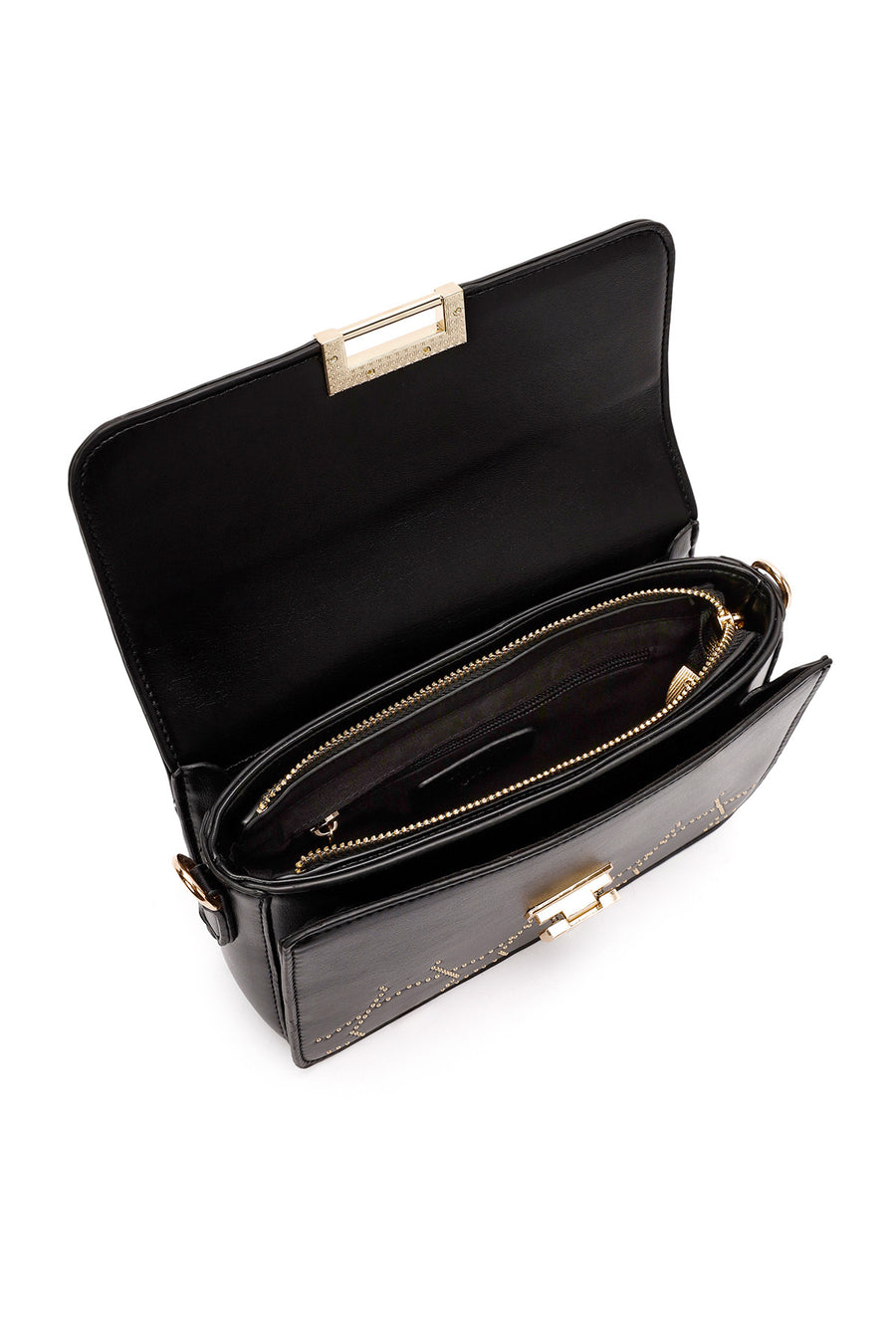 Women's Black Long Strapped Bejeweled Shoulder Bag