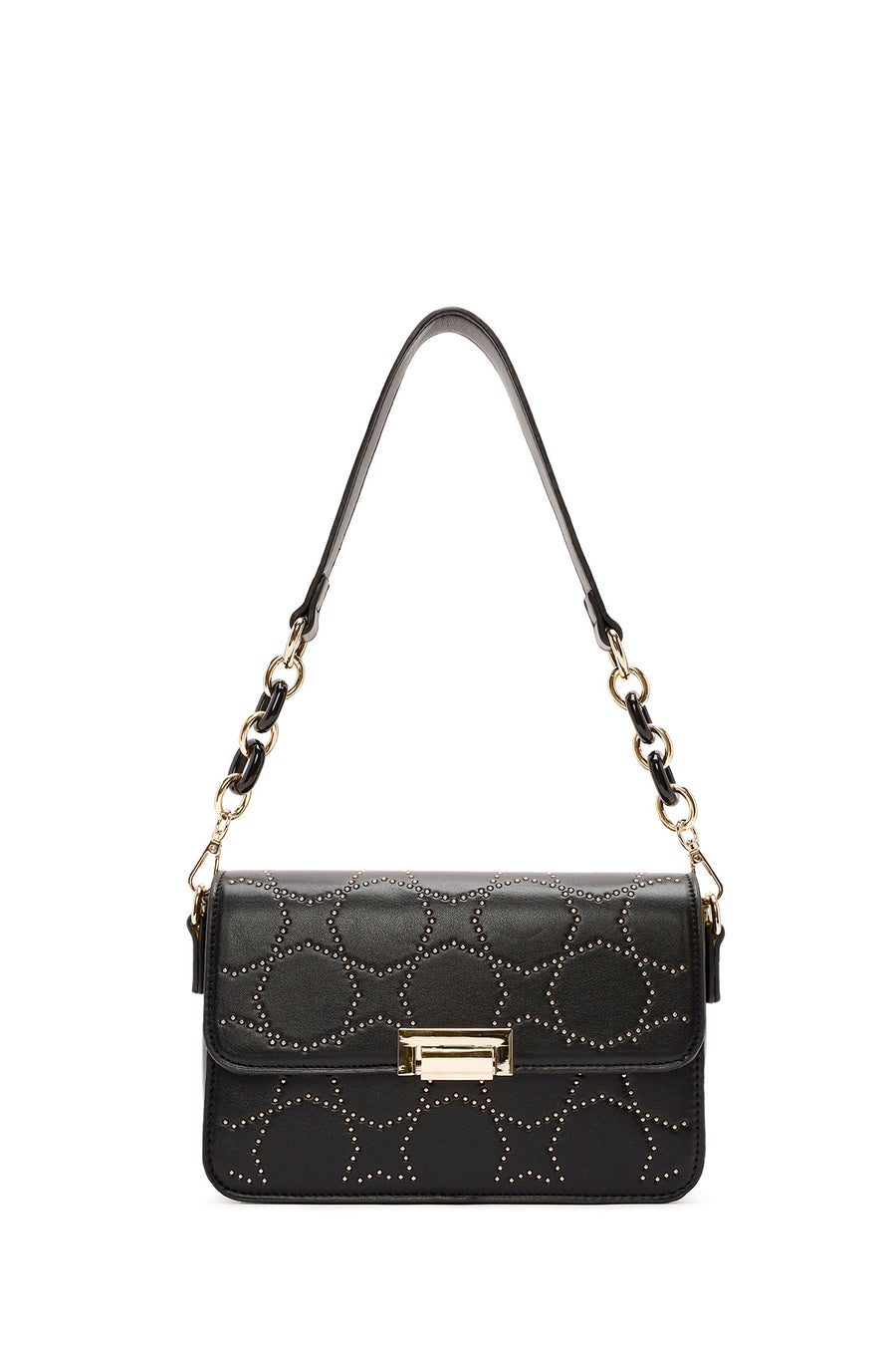 Women's Black Long Strapped Bejeweled Shoulder Bag