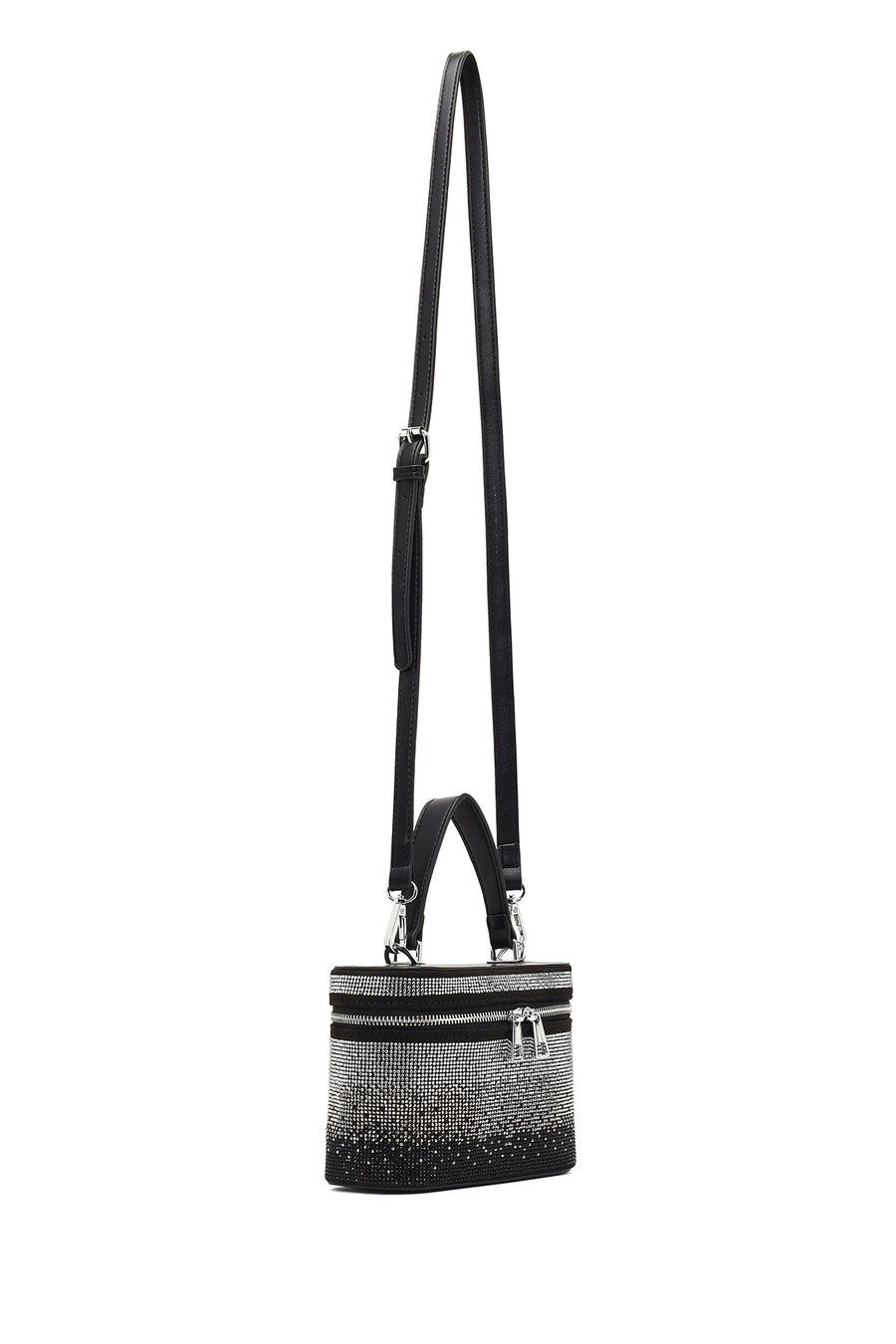 Women's Black Stone Long Strap Mini Evening Bag