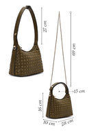 Woman Green Long Strapped Braided Mini Shoulder Bag | Derimod