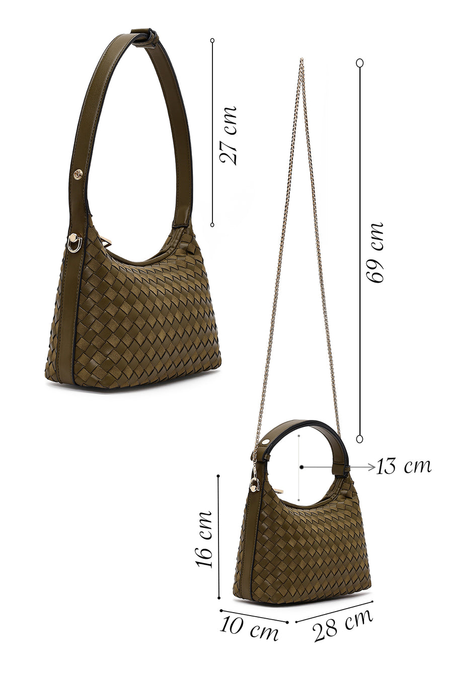 Woman Green Long Strapped Braided Mini Shoulder Bag