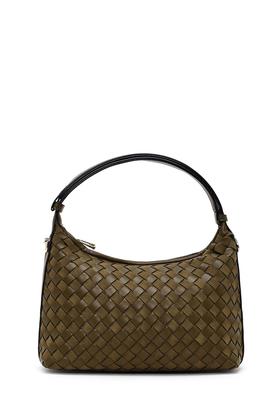 Woman Green Long Strapped Braided Mini Shoulder Bag