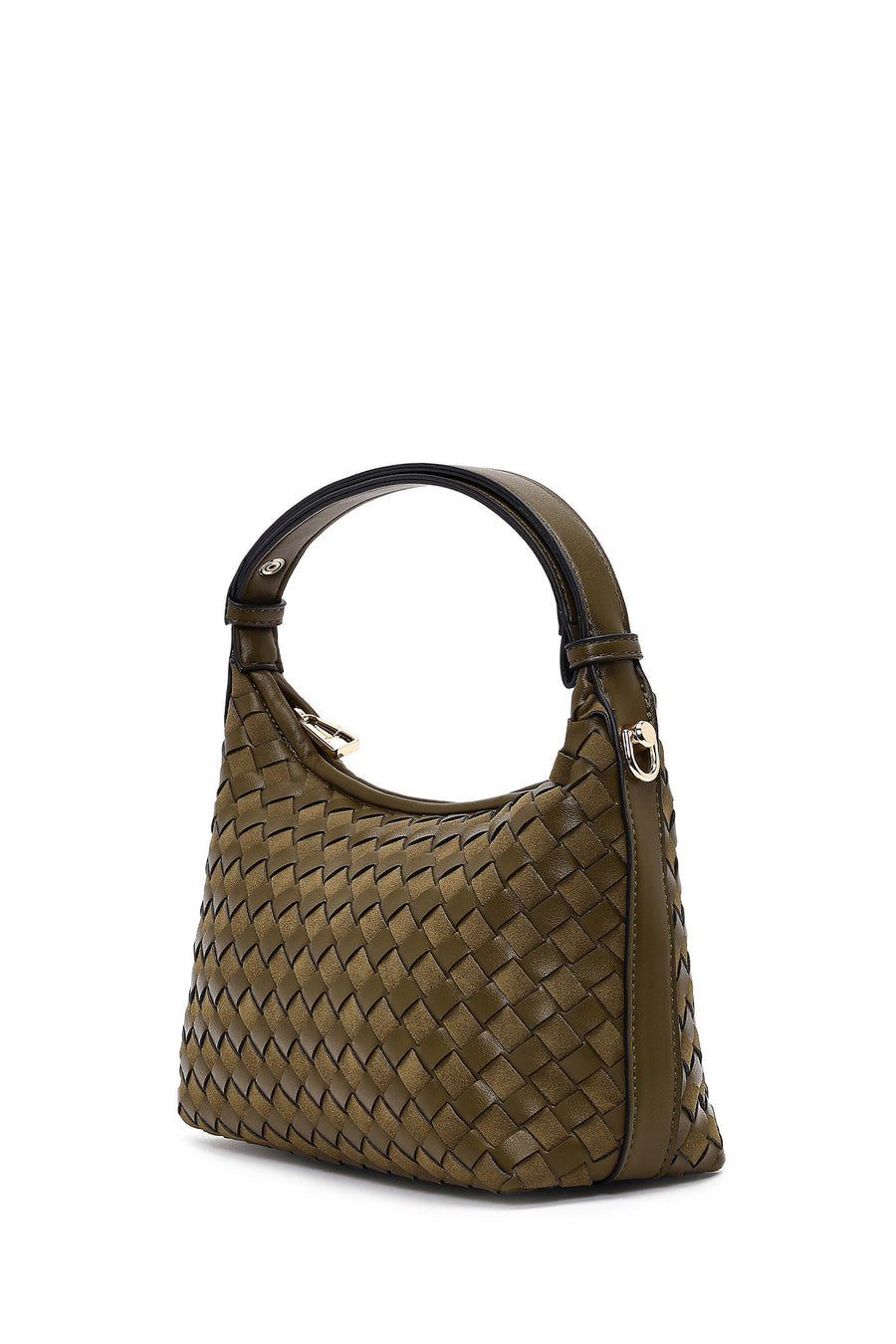 Woman Green Long Strapped Braided Mini Shoulder Bag