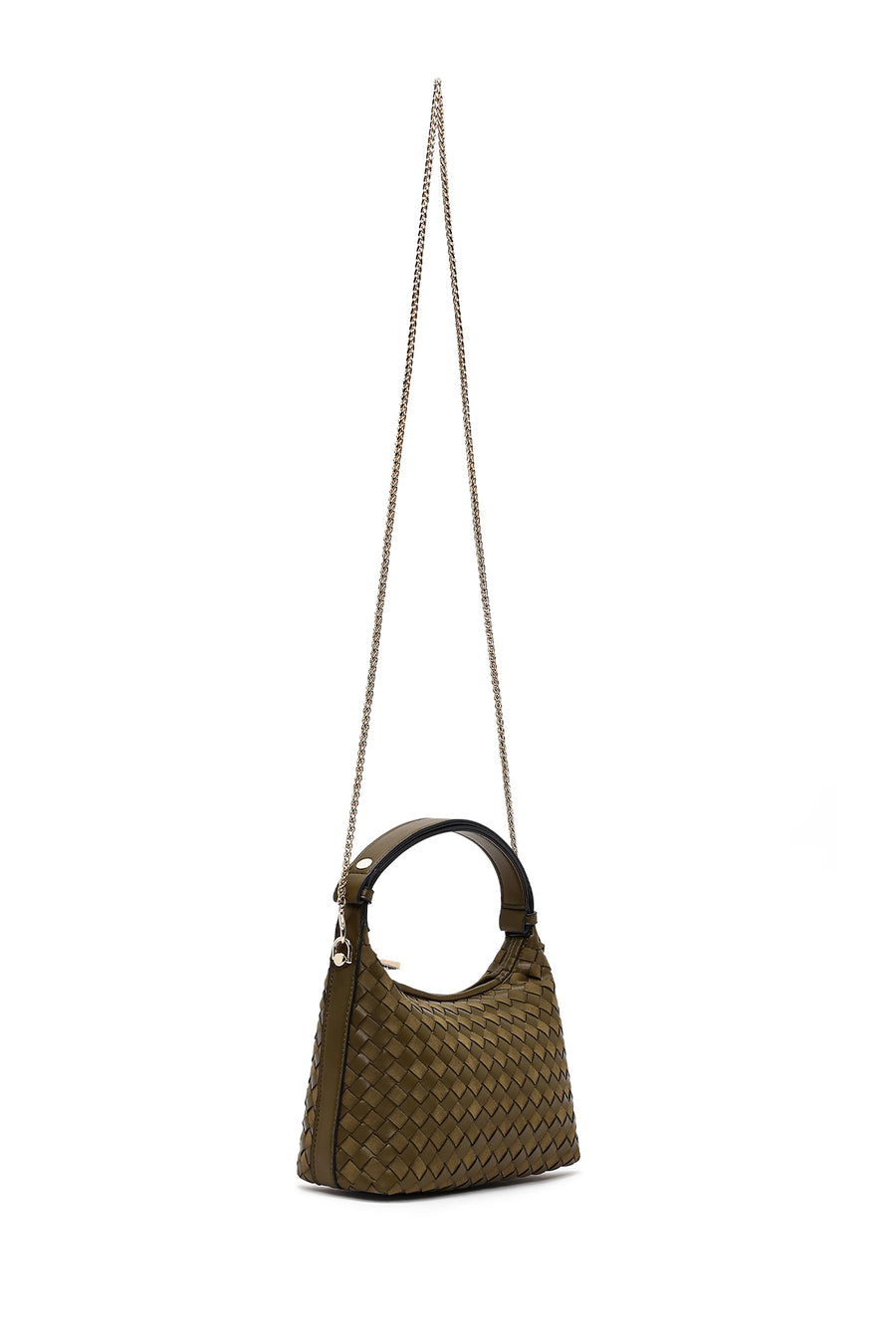 Woman Green Long Strapped Braided Mini Shoulder Bag
