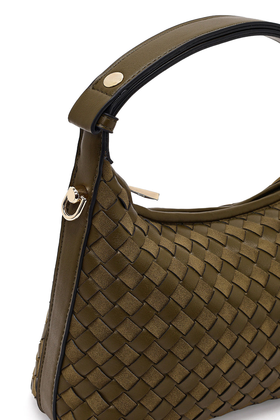 Woman Green Long Strapped Braided Mini Shoulder Bag