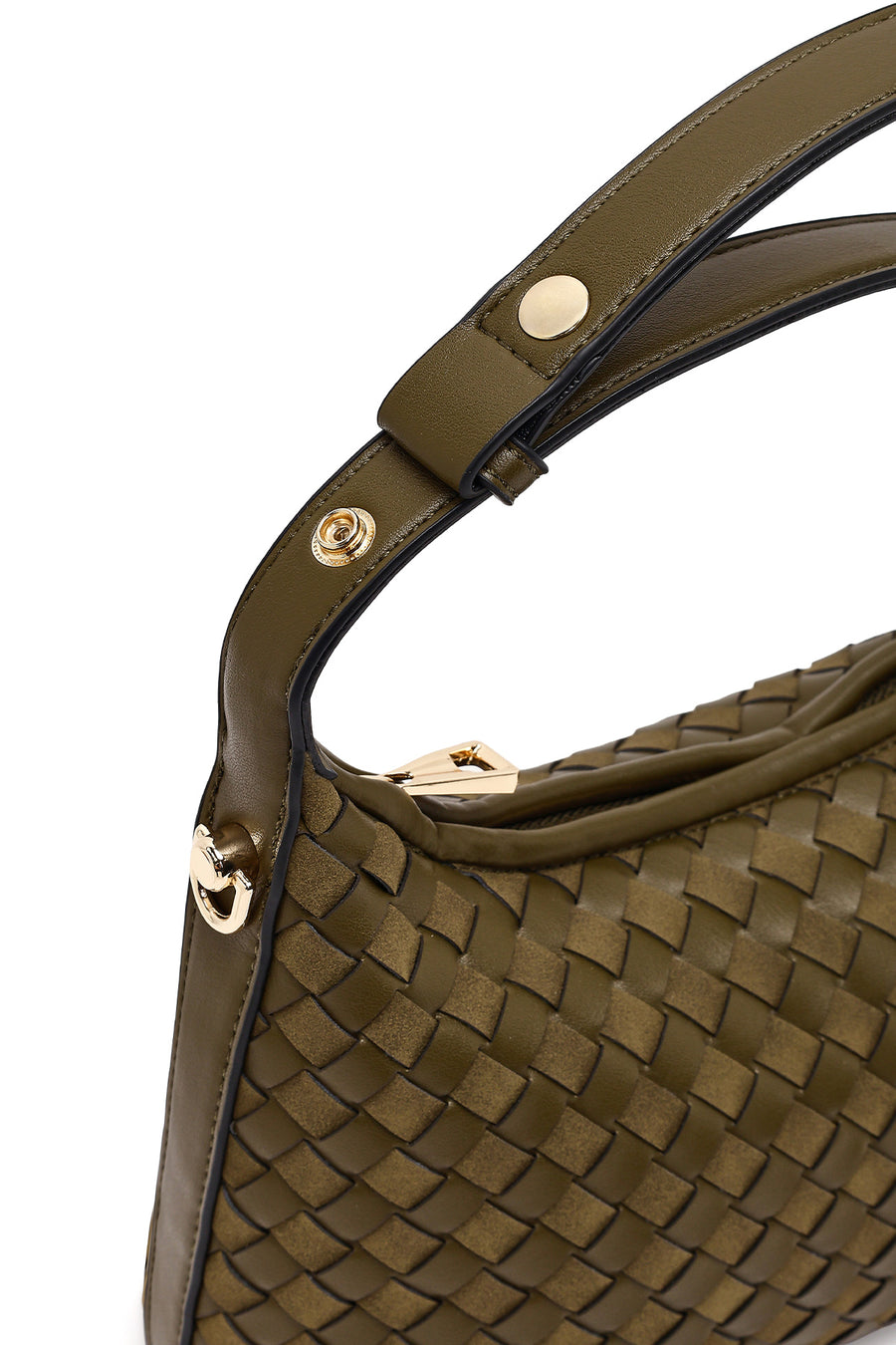 Woman Green Long Strapped Braided Mini Shoulder Bag