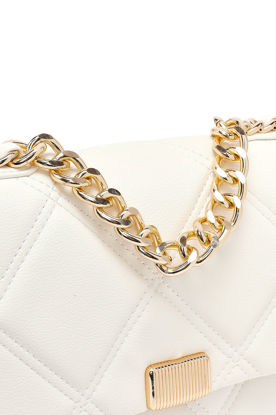 Woman Cream Long Strap Quilted Crossbody Bag