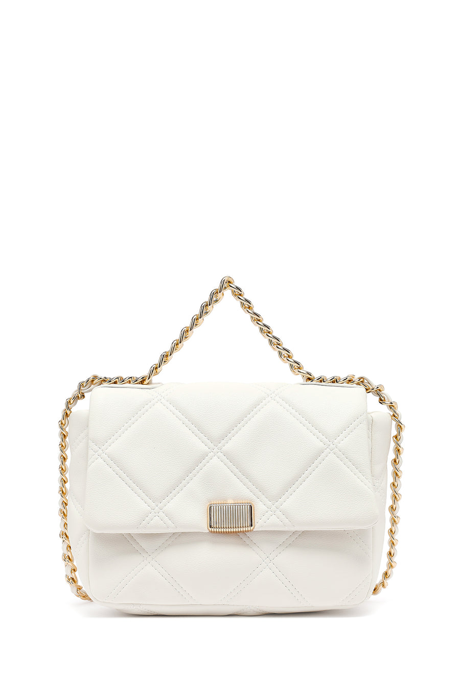 Woman Cream Long Strap Quilted Crossbody Bag