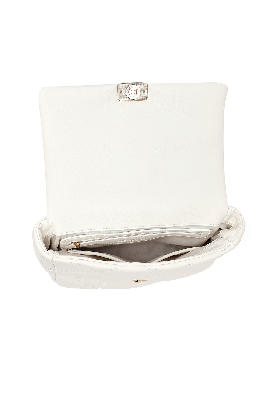 Woman Cream Long Strap Quilted Crossbody Bag