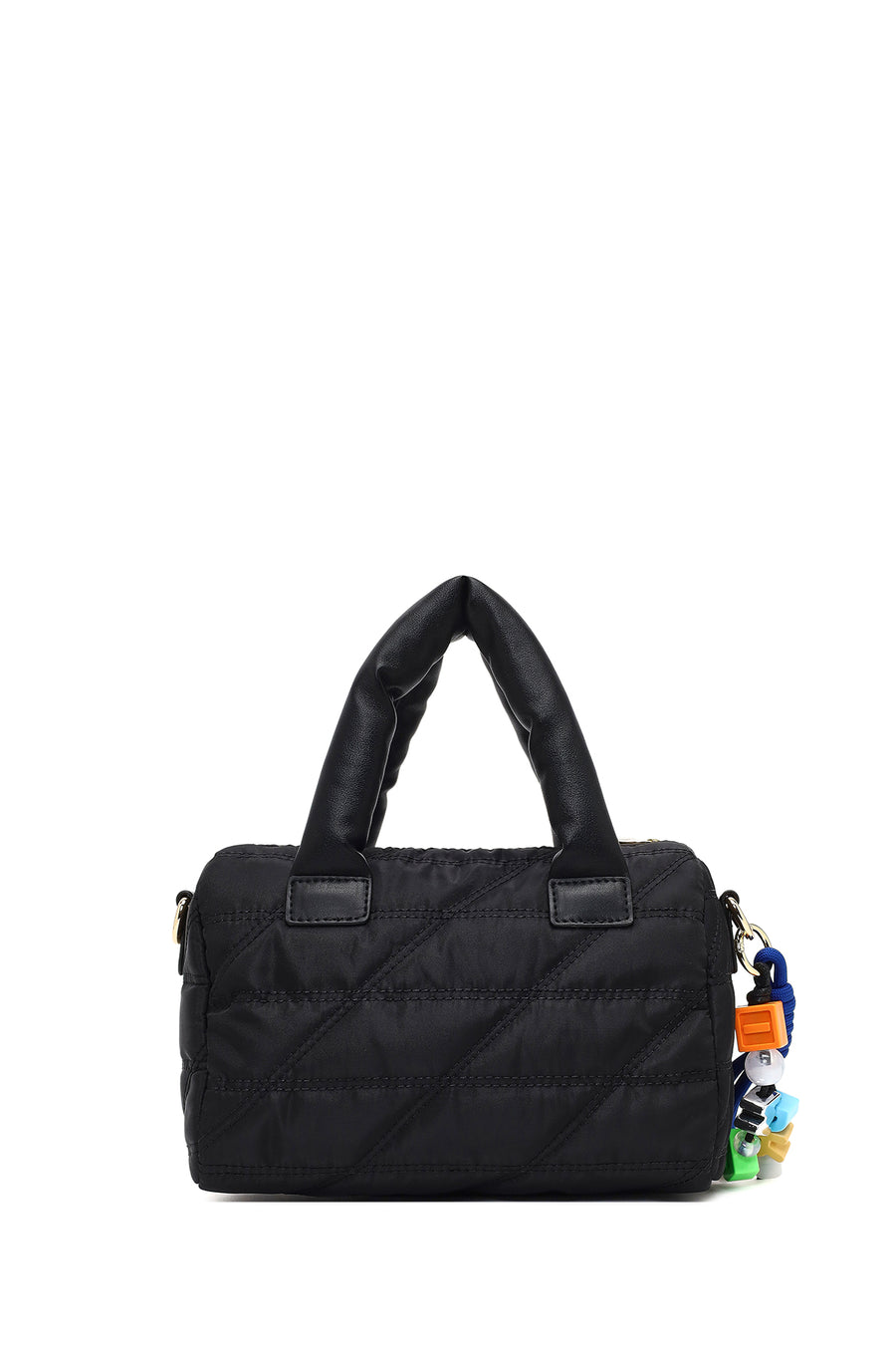 Women's Black Long Strap Charm Fabric Shoulder Bag
