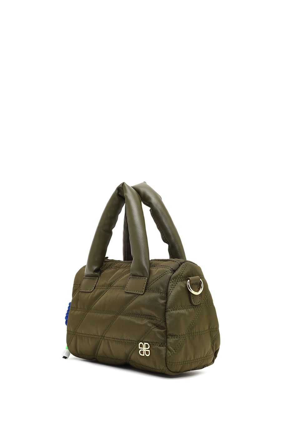 Women's Khaki Long Strap Charm Fabric Shoulder Bag