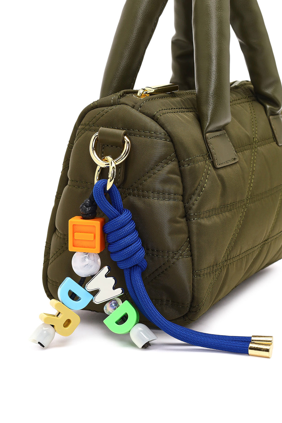 Women's Khaki Long Strap Charm Fabric Shoulder Bag