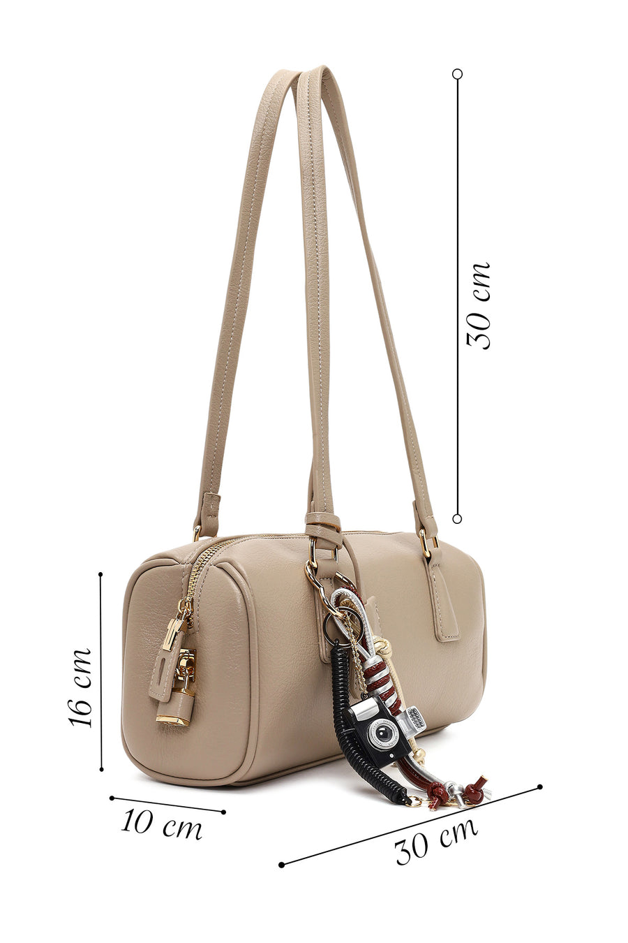 Women's Beige Shoulder Bag with Accessories