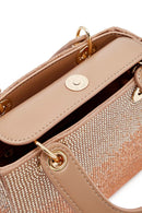 Woman Beige Long Strap Stoned Mini Evening Bag | Derimod