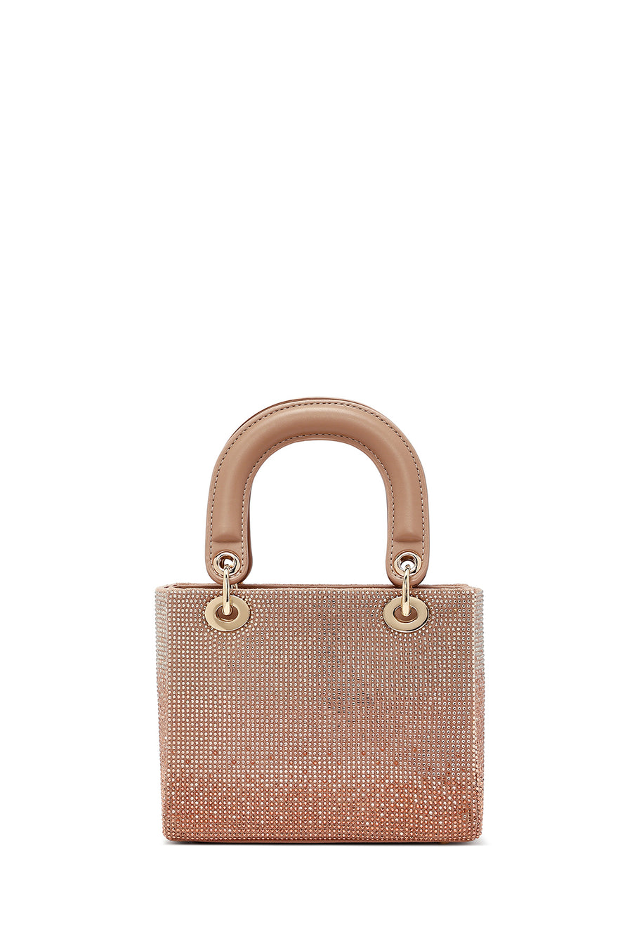 Woman Beige Long Strap Stoned Mini Evening Bag