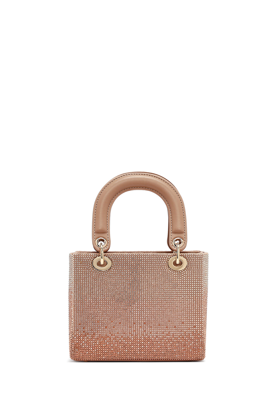Woman Beige Long Strap Stoned Mini Evening Bag