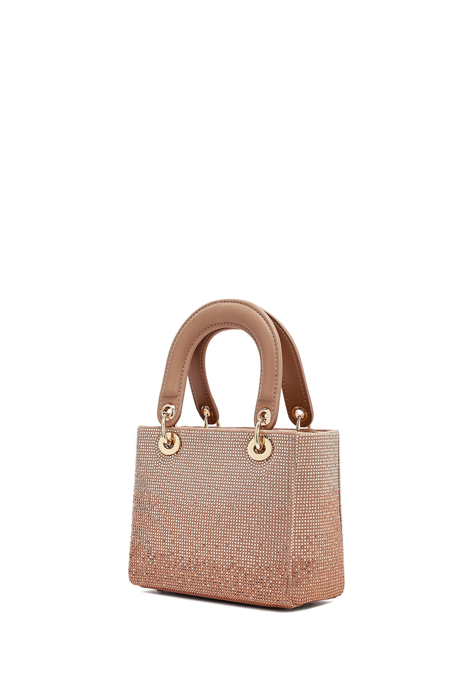 Woman Beige Long Strap Stoned Mini Evening Bag