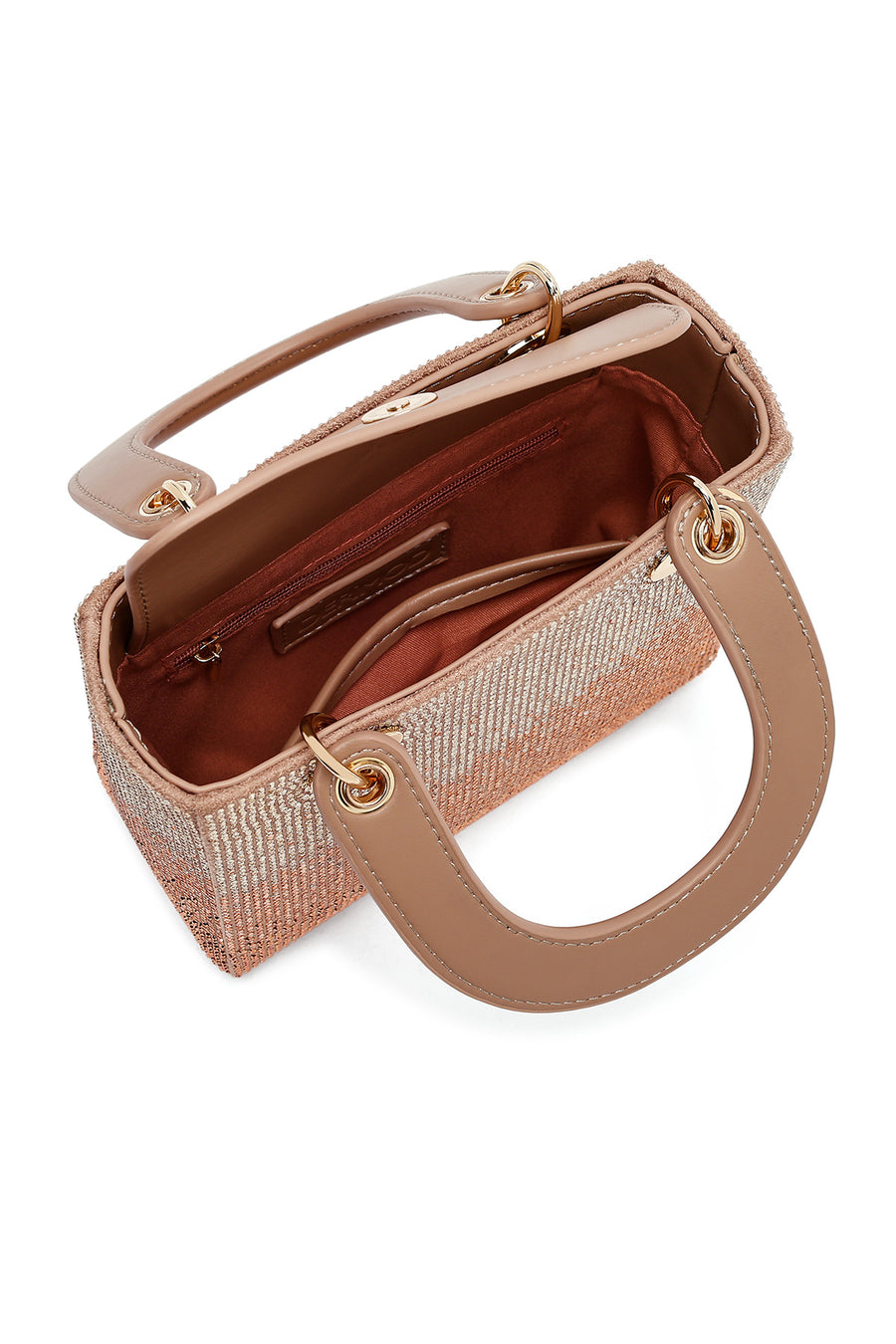 Woman Beige Long Strap Stoned Mini Evening Bag