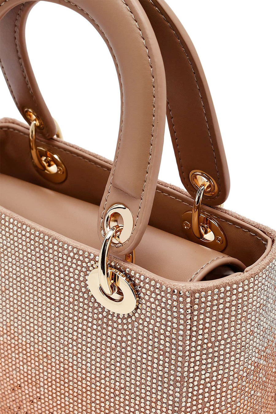 Woman Beige Long Strap Stoned Mini Evening Bag