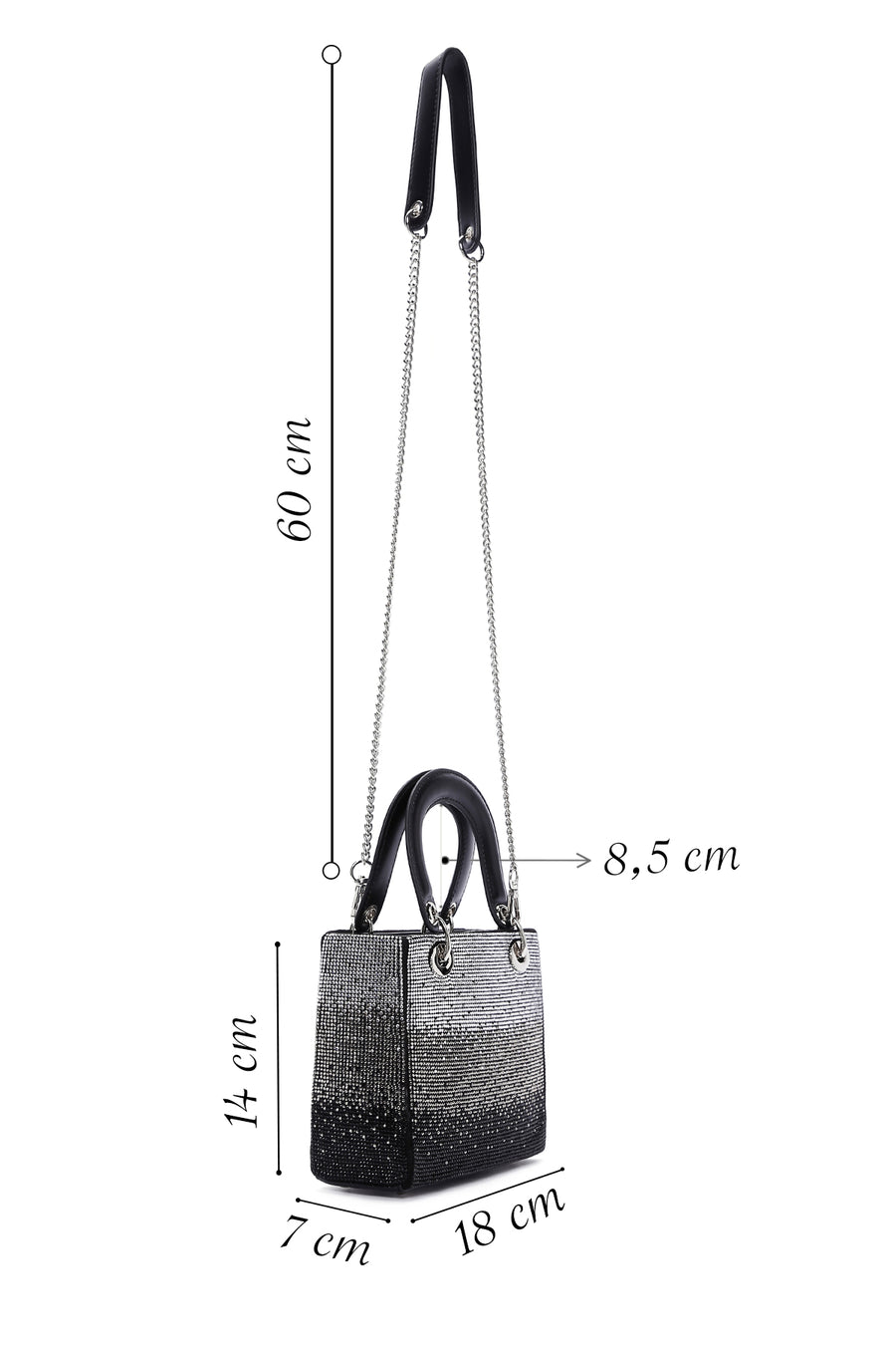 Women's Black Long Strapped Bejeweled Mini Evening Bag