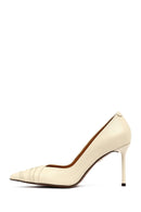 Women's Cream Thin Heeled Leather Stiletto | Derimod