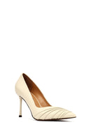 Women's Cream Thin Heeled Leather Stiletto | Derimod