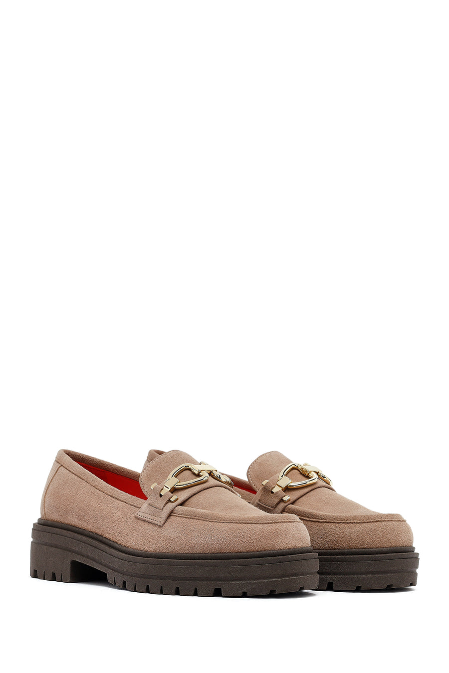 Woman Suede with Mink Buckle Leather Masculine Loafer