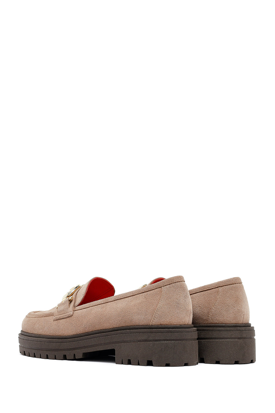 Woman Suede with Mink Buckle Leather Masculine Loafer