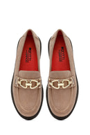 Woman Suede with Mink Buckle Leather Masculine Loafer | Derimod